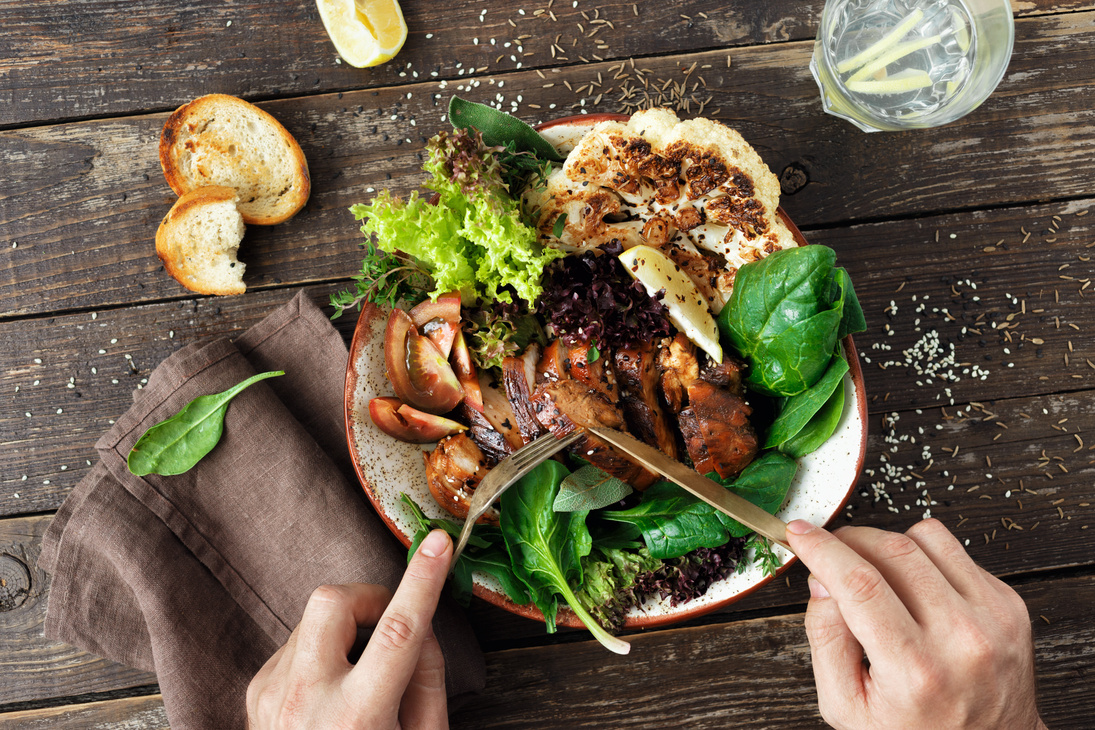 Man eating healthy lunch Clean balanced healthy food